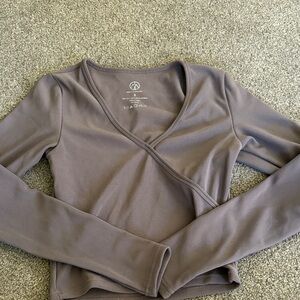 Elegant V-Neck Long Sleeve Top - Taupe